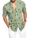 Linen color matching lapel shirt men