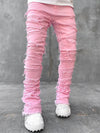 Men Trousers Individual Patched Pants Long Tight Fit Stacked Jeans