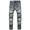 Retro Crumpled Hole Patch Elastic Straight Skinny Jeans